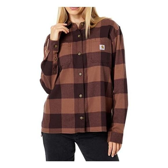 Carhartt Women's Sz L (12-14) Rugged Flex Loose Fit Midweight L/S Flannel Shirt - Picture 9 of 10